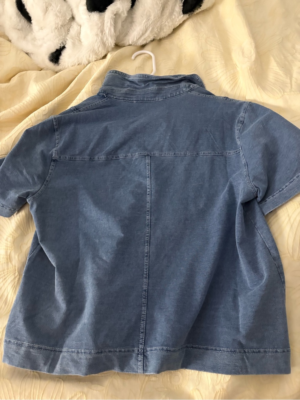Button-Front Short Sleeve Denim Shirt Jacket - Blue - Picture 2 of 2